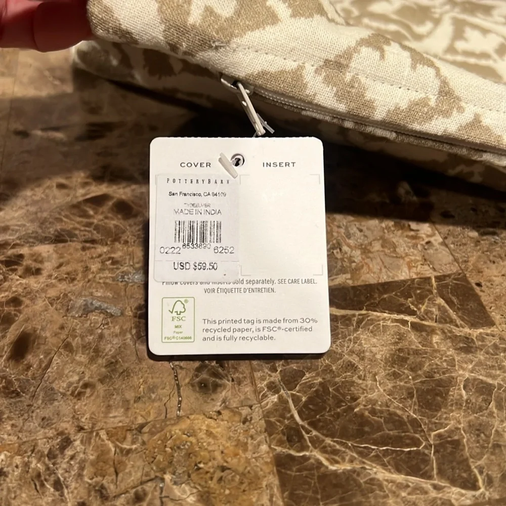 Pottery Barn Tan and Cream Patterned Pillow Cover, 16x26”